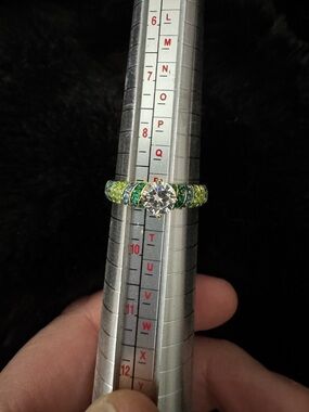 Fashion Jewelry gold Ring with Clear Center and Green Accent Stones